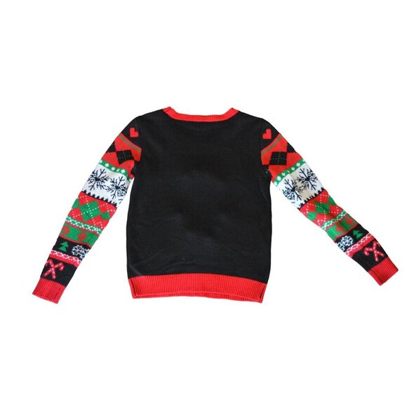 No Boundaries Express Your Elf 3D Holiday Sweater Black Red Green Juniors Small - Picture 2 of 6